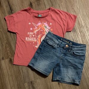 Keep It Magical Unicorn Shirt - Jean Short Set - Size 7